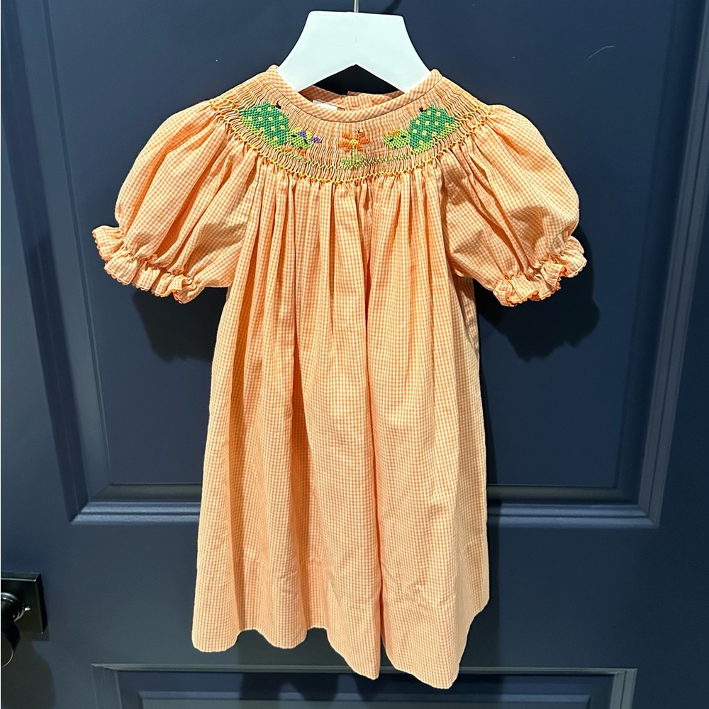 Amanda Remembered Orange Smocked Dress with Embroidered Turtles 24M